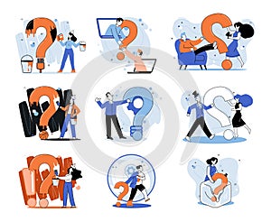 Question mark, obtaining information of interest. FAQ help. Problem and solution concept metaphor. Choice or answer