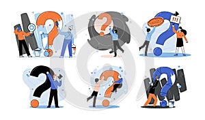 Question mark, obtaining information of interest. FAQ help. Problem and solution concept metaphor. Choice or answer