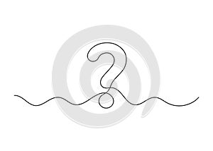 Question mark, one line continuous drawing. Simple minimalism design style, linear background with question sign. Help