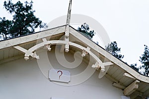 Question mark painted on the wall of the exterior faÃÂ§ade of a tipic house in the arcachon basin in France