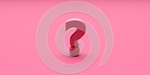 Question mark on pink color background. 3d illustration