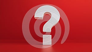 Question mark on red background. 3D rendering. FAQ and QA. Problem solution