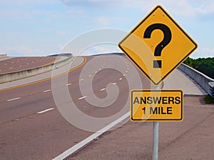 Question Mark Road Sign Answers 1 Mile to Success