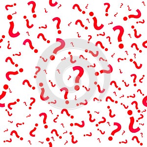 Question mark seamless pattern. Trivia poster design template, random punctuation marks background, quiz loading page, vector illu photo