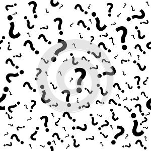 Question mark seamless pattern. Trivia poster design template, random punctuation marks background, quiz loading page, vector illu photo