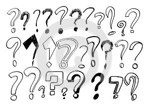 Question Mark Set, Sketchy Cartoon Hand Drawing, Symbol of Asking