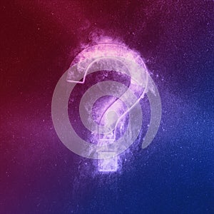 Question mark sign Red Blue. Abstract night sky background