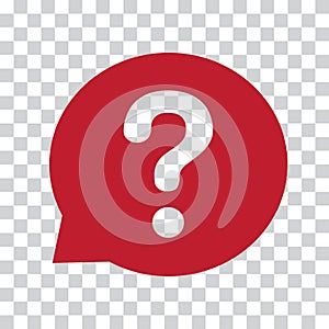 Question mark sign in red speech balloon. Help icon on a transparent background. Vector