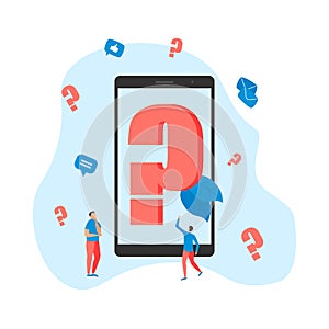 Question mark. Small business people solve business issues. Business flat illustration