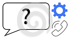 Customer Support Concept with Speech Bubble, Phone Icon, and Gear for Problem-Solving
