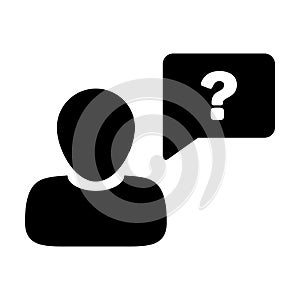 Question mark speech bubble icon vector male person profile avatar with chat symbol for discussion, information and help sign