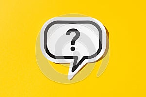 Question mark on speech bubble isolated on yellow background