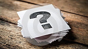 The question mark on a stack of cards symbolizing uncertainty and inquiry. AI generated image