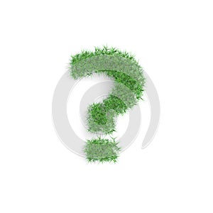 Question mark symbol made of green grass isolated on white background, part of the set. Sustainable technology or