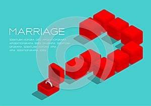 Question mark symbol from Wedding ring box 3D isometric pattern, Marriage doubt concept poster and social banner post horizontal