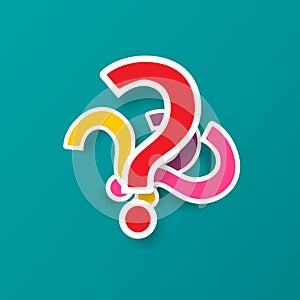 Question Mark Symbols. Colorful Paper Cut Vector Query Icons Background.