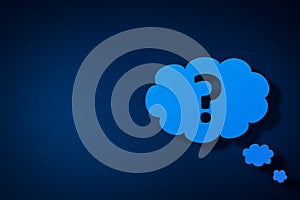 Question mark thought bubble concept on blue background