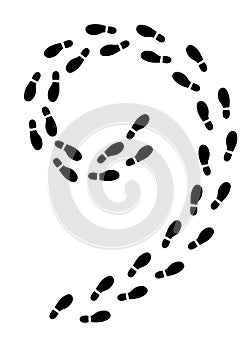 Question mark type of human black Footprints isolated on white background - vector