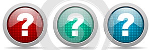 Question mark vector icon set, glossy web buttons collection