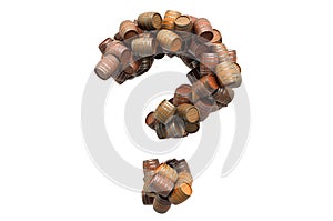 Question mark from wooden barrels, 3D rendering