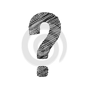 Question mark written pen. Questionmark who, why? Hand drawn icon. Black quiz isolated on white background. Quastion uncertainty. photo