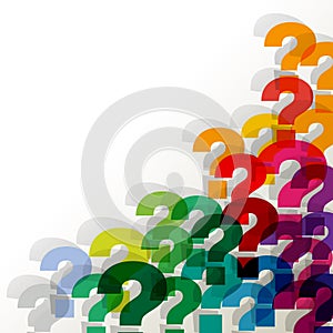 Question Marks colorful transparent in the corner on a white background