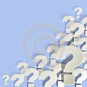 Question Marks white in the corner on a light blue background