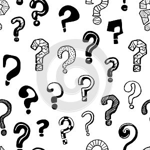 Question Marks Signs Black Seamless Pattern Background. Vector