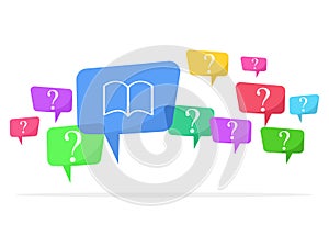 Question marks in speech bubbles and books are signs of having knowledge to solve problems