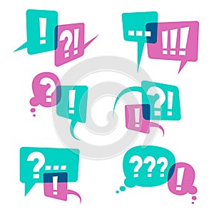 Question marks on speech bubbles icons. Business query vector concept