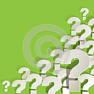 Question Marks white in the corner on a green background