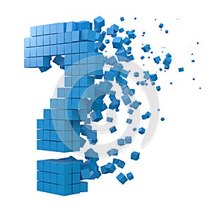 Question sign shaped data block. version with blue cubes. 3d pixel style vector illustration