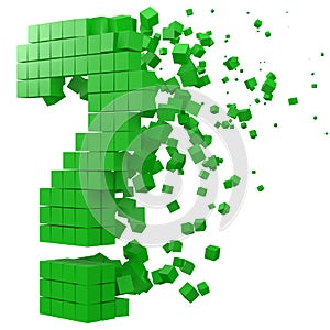 Question sign shaped data block. version with green cubes. 3d pixel style vector illustration