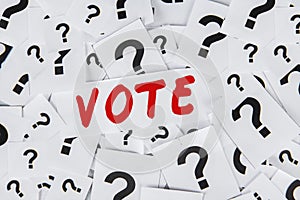 Question sign with text of vote