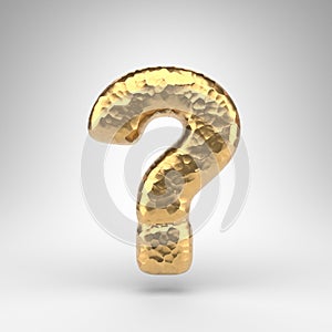 Question symbol on white background. Hammered brass 3D sign with shiny metallic texture