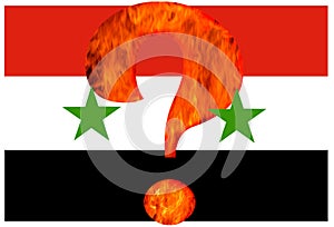 Question of Syria war. Flame fire, flag.