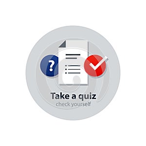 Questionair, survey concept, consulting services, tutoring and guidance icons