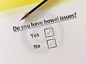 Questionnaire about bowel issues