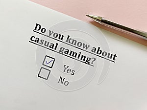 Questionnaire about gaming