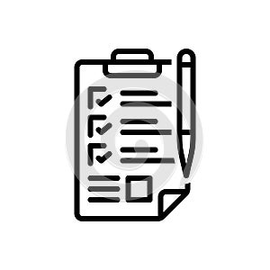 Black line icon for Questionnaire, interrogatory and form