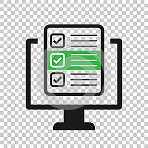 Questionnaire laptop icon in transparent style. Online survey vector illustration on isolated background. Checklist report