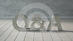 Questions and answers concept on concrete background wall, empty room, banner, space for text. 3d rendering