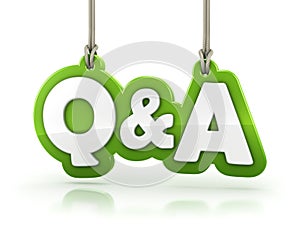 Questions and Answers Q&A green word text on white back