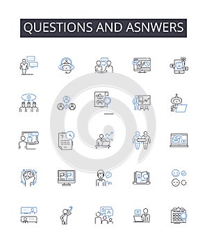 Questions and asnwers line icons collection. Inquiries and responses, Interrogations and replies, Queries and solutions