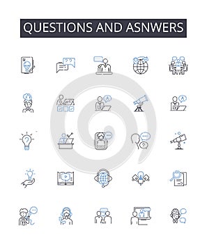 Questions and asnwers line icons collection. Inquiries and responses, Interrogations and replies, Queries and solutions