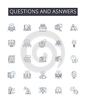 Questions and asnwers line icons collection. Inquiries and responses, Interrogations and replies, Queries and solutions