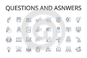 Questions and asnwers line icons collection. Inquiries and responses, Interrogations and replies, Queries and solutions