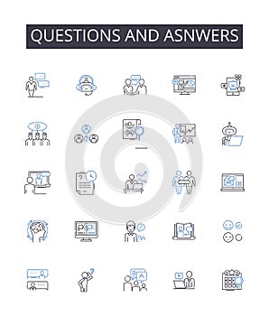 Questions and asnwers line icons collection. Inquiries and responses, Interrogations and replies, Queries and solutions photo