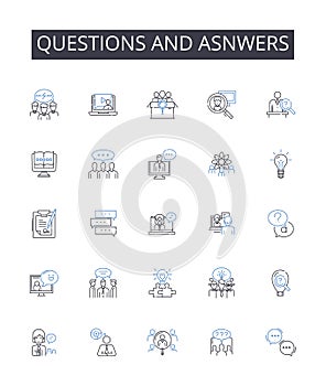 Questions and asnwers line icons collection. Inquiries and responses, Interrogations and replies, Queries and solutions photo