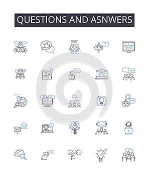 Questions and asnwers line icons collection. Radiology, Imaging, Diagnosis, Cancer, Tumor, Brain, Spine vector and photo